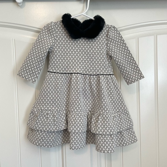 Janie and Jack girls black and white faux fur collar tiered dress size 18-24 mo - Picture 1 of 5
